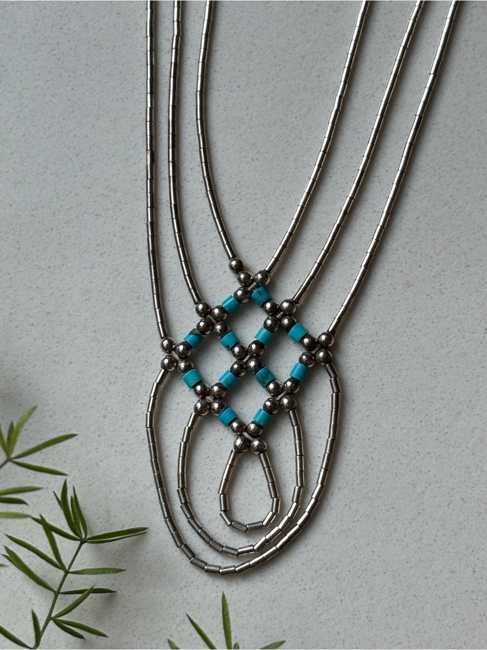 Turquoise and Silver Beaded Women’s Necklace